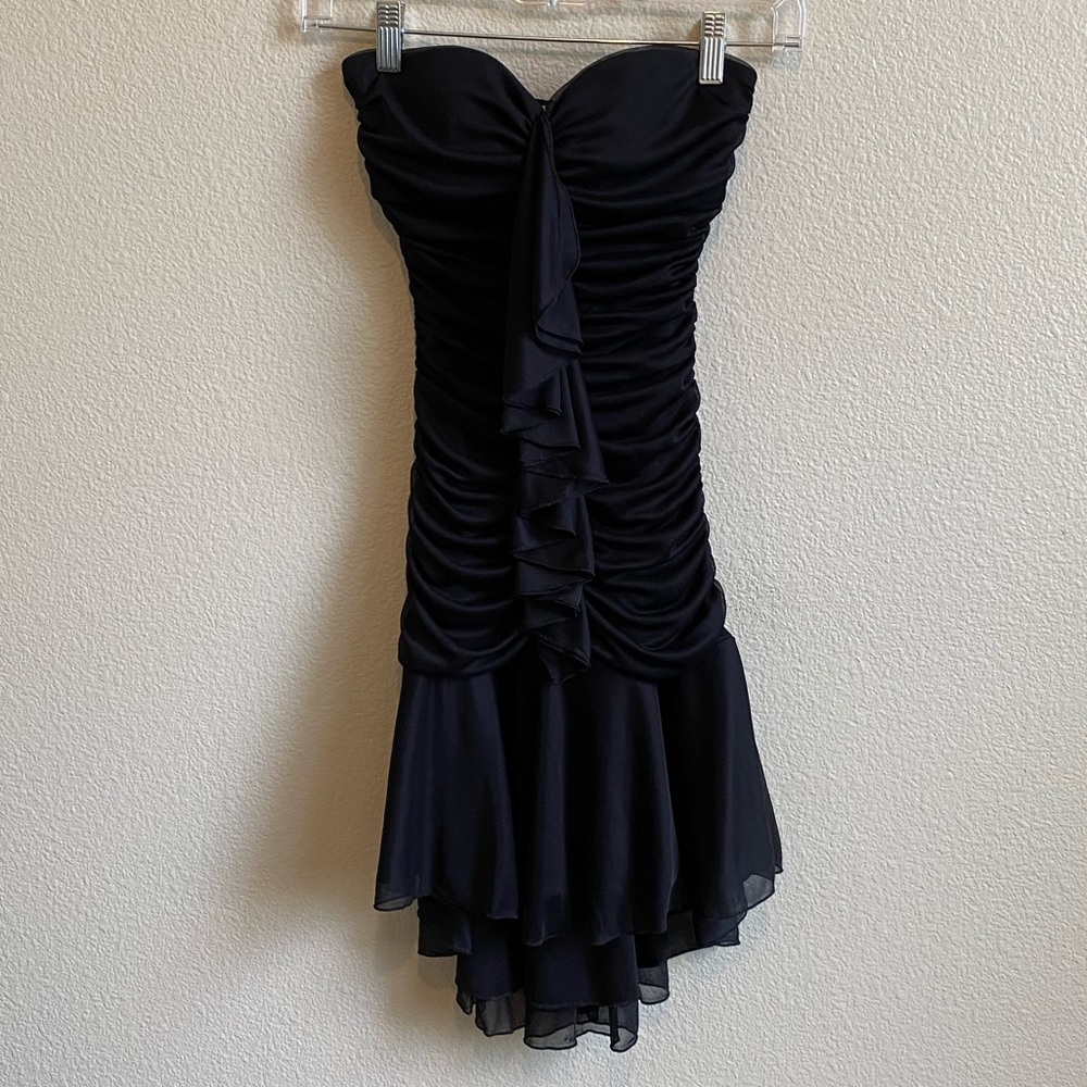 Sequin Hearts - Black Ruffle Strapless Dress